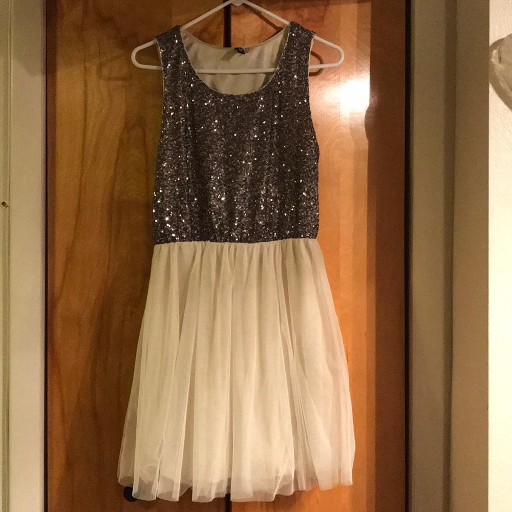 Divided Ivory/Silver Sequin/Tulle Dress